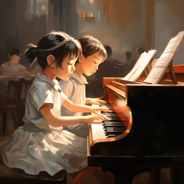 Bezpłatne zdjęcie postacie z anime grające na pianinie