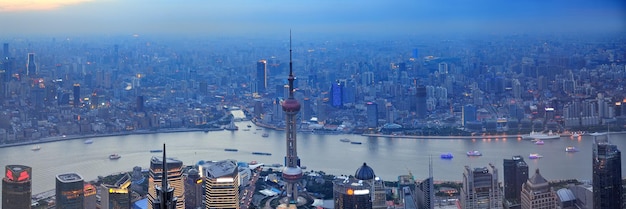 Bezpłatne zdjęcie powietrzna panorama szanghaju
