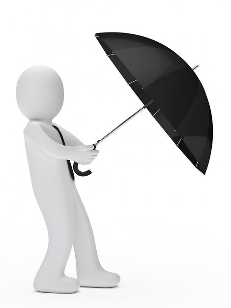 Pracownik ochrony z parasolem
