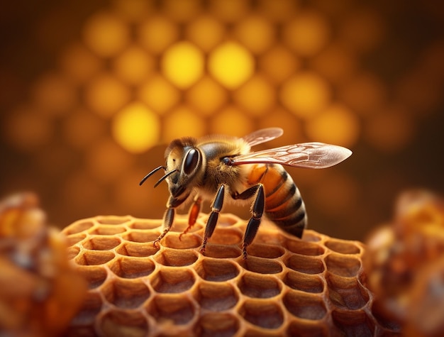 Pracująca pszczoła wypełniająca plastry miodu