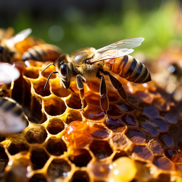 Pracujące pszczoły pracujące nad plastrami miodu