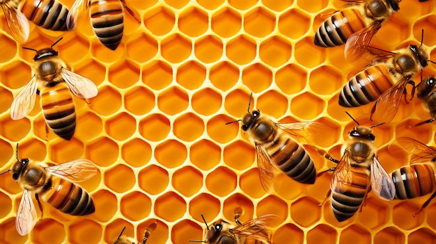 Bezpłatne zdjęcie pracujące pszczoły pracujące nad plastrami miodu
