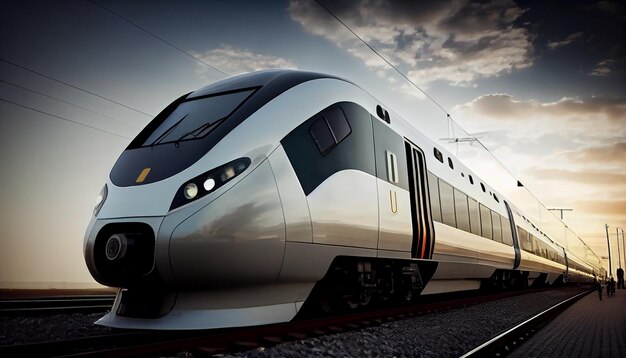 Prędkości w trybie transportu na torach kolejowych o zachodzie słońca generujące sztuczną inteligencję