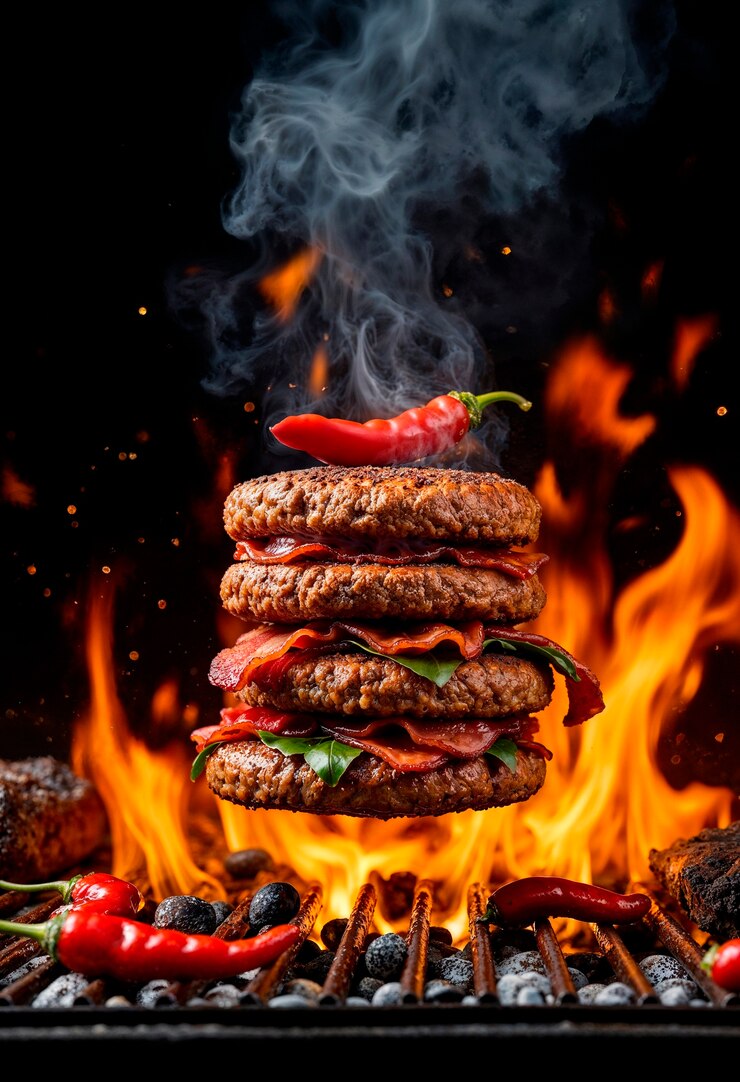 Bezpłatny plik Zdjęcie prezentacja ognistego hamburgera bbq