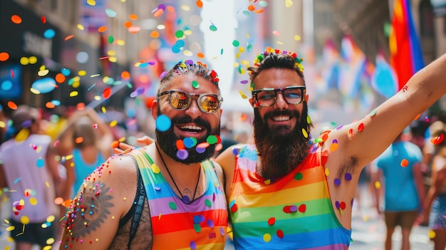 Bezpłatne zdjęcie pride scene with rainbow colors and men celebrating their sexuality