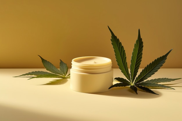 Bezpłatne zdjęcie produkt kosmetyczny z liśćmi marihuany