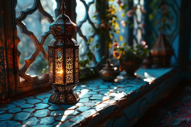 Projekt latarni w stylu islamskim na świętowanie Ramadanu z przestrzenią do kopiowania