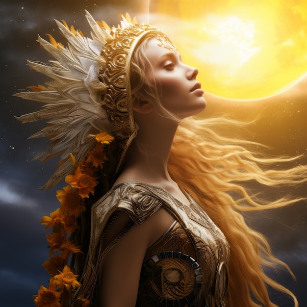Bezpłatne zdjęcie promienna reprezentacja wzmocnionej bogini słońca
