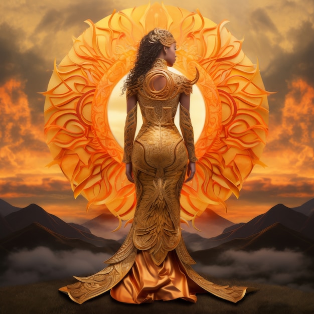 Promienna reprezentacja wzmocnionej bogini słońca