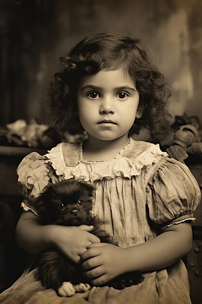 Przedni widok dziecka pozującego na starym portretie