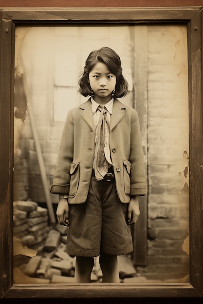 Przedni widok dziecka pozującego na starym portretie