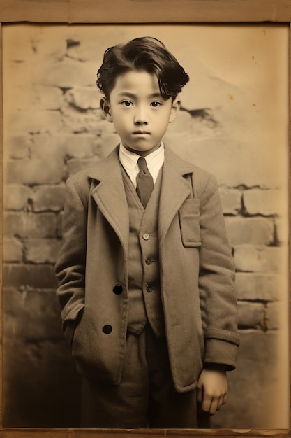 Bezpłatne zdjęcie przedni widok dziecka pozującego na starym portretie