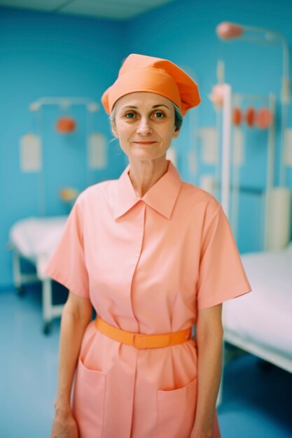 Przednia widok starsza kobieta pracująca jako pielęgniarka