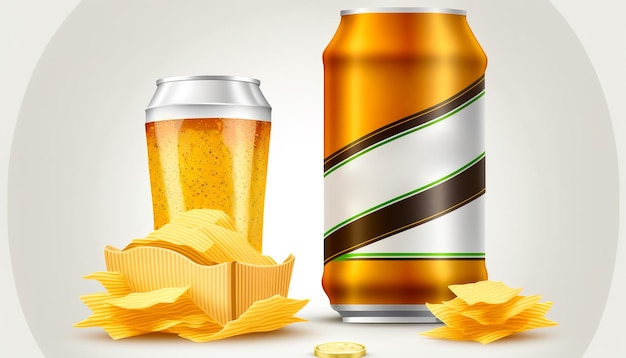 Bezpłatne zdjęcie przekąski z piwem i frytkami oraz sztuczna inteligencja generująca alkohol