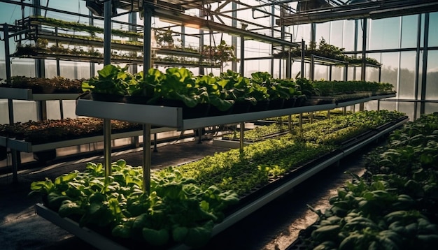 Przemysł szklarniowy pielęgnuje organiczny wzrost roślin w pomieszczeniach generowany przez sztuczną inteligencję