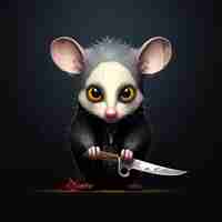 Bezpłatne zdjęcie przerażający oposum z nożem