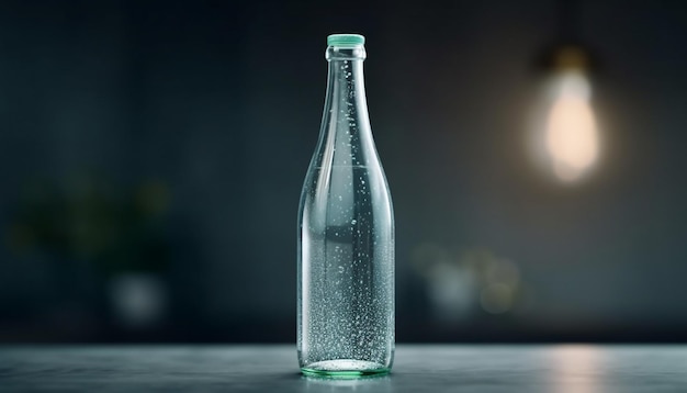 Przezroczysta butelka zawiera świeżą wodę do picia wygenerowaną przez AI