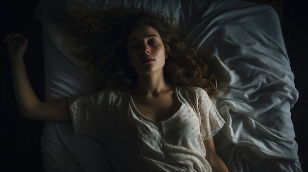 Bezpłatne zdjęcie przygnębiona osoba leżąca w łóżku