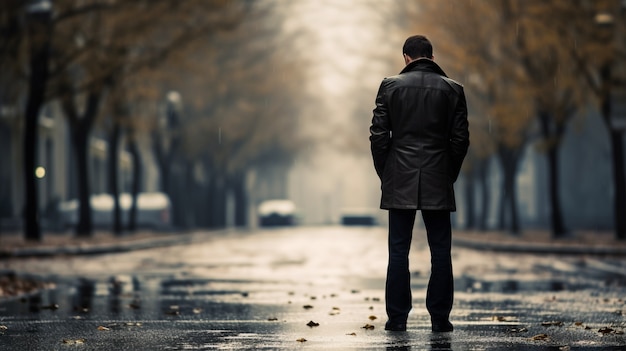 Bezpłatne zdjęcie przygnębiony mężczyzna stojący na środku drogi