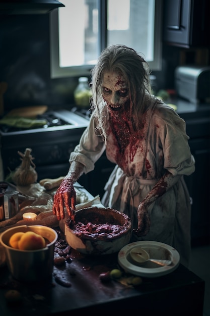 Bezpłatne zdjęcie przyjrzyj się gotowaniu zombie