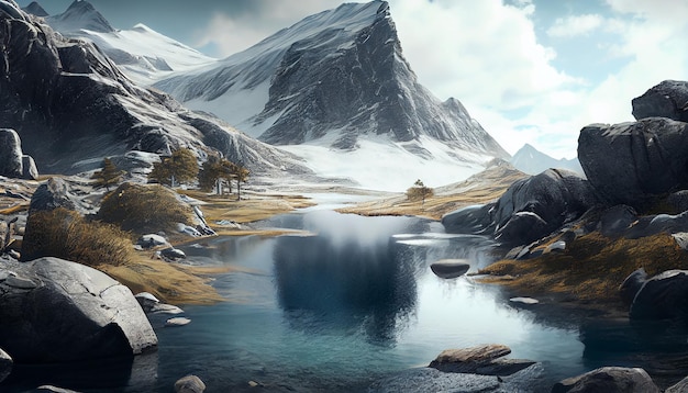 Przyroda Zimowa przygoda Majestic Mountain Landscape Otoczony śniegiem generatywna sztuczna inteligencja