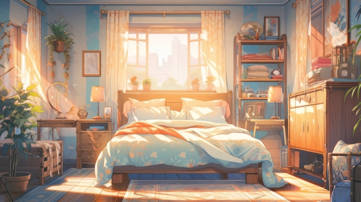 Bezpłatny plik Zdjęcie przytulne wnętrze domu w stylu anime