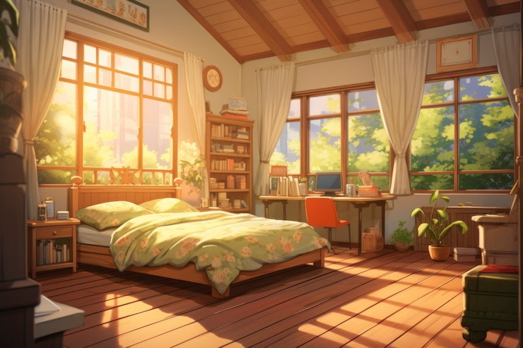 Bezpłatny plik Zdjęcie przytulne wnętrze domu w stylu anime