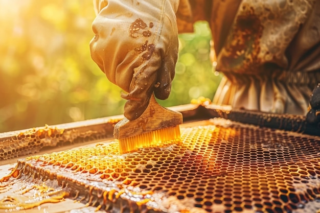 Bezpłatne zdjęcie pszczelarz pracujący na farmie pszczelarskiej