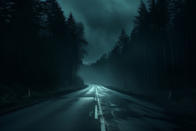 Bezpłatne zdjęcie pusta droga w ciemnej atmosferze