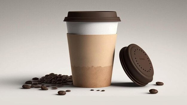 Pusta papierowa filiżanka kawy stworzona przy użyciu technologii Generative AI