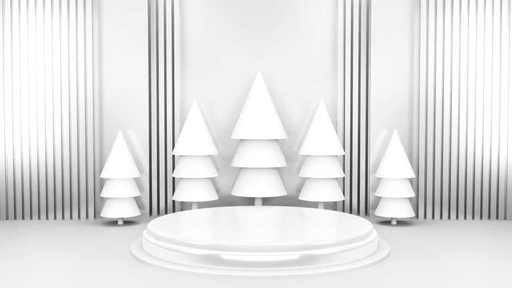 Bezpłatny plik Zdjęcie pusta scena z podium i dekoracjami świątecznymi minimalna makieta świąteczna scena zimowa choinki a