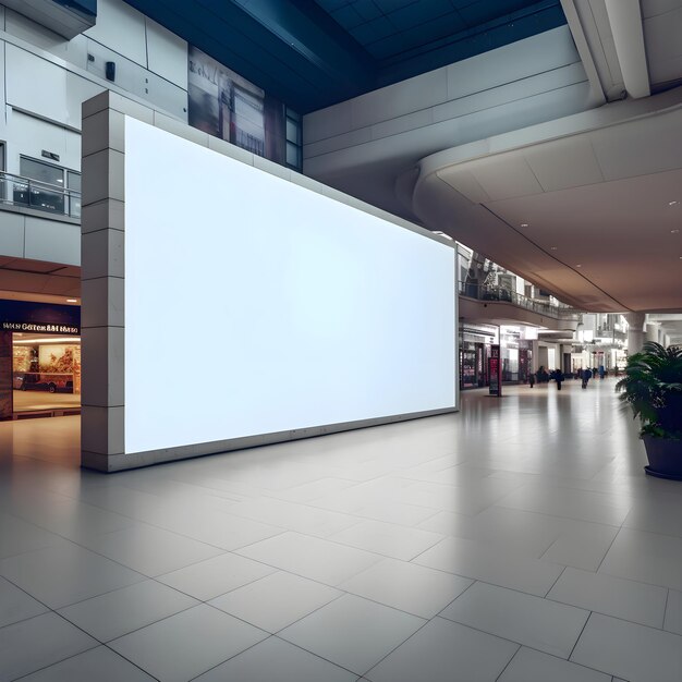 Pusta tabla reklamowa w holu nowoczesnego centrum handlowego 3d rendering