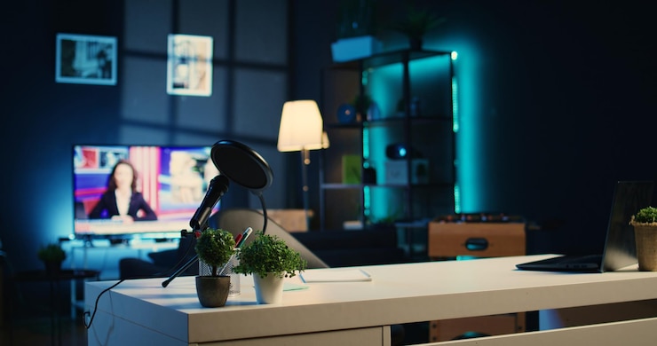Bezpłatny plik Zdjęcie puste domowe studio używane w programie internetowym