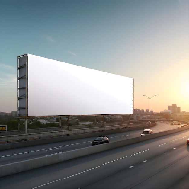Bezpłatne zdjęcie pusty billboard na autostradzie przy zachodzie słońca 3d rendering