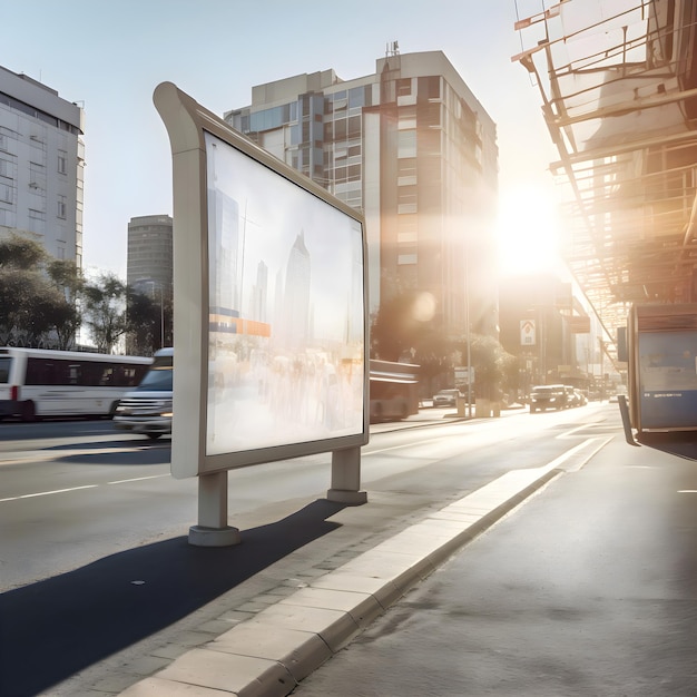 Bezpłatne zdjęcie pusty billboard na przystanku autobusowym w mieście z efektem światła słonecznego