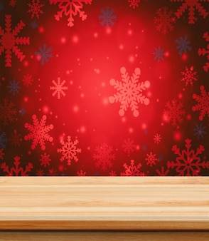 Pusty drewniany stół do umieszczania produktu z christmas tapety tła