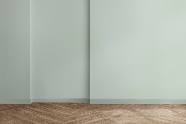 Pusty minimalistyczny wystrój wnętrza pokoju z miętową zieloną ścianą