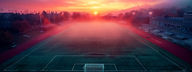 Bezpłatne zdjęcie pusty stadion piłkarski z wymarzonym widokiem na niebo.