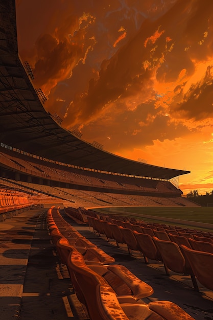 Bezpłatne zdjęcie pusty stadion piłkarski z wymarzonym widokiem na niebo.