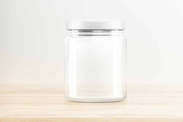 Pusty szklany słoik, opakowanie produktu spożywczego z przestrzenią projektową