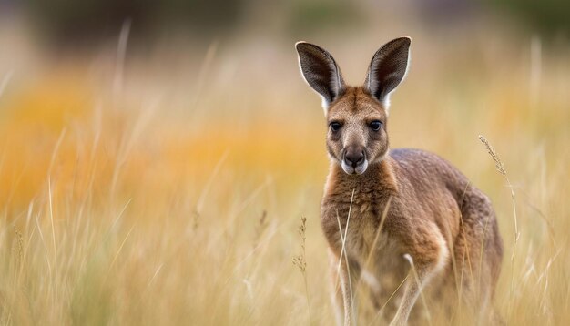 Puszyste wallaby pasące się na zielonej łące na zewnątrz generowane przez sztuczną inteligencję