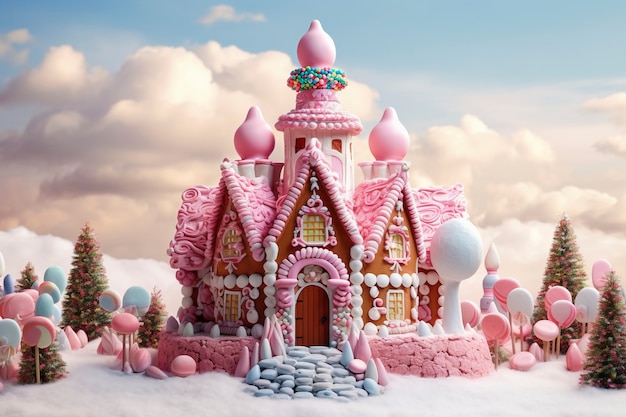 Pyszna bajkowa koncepcja domu ze słodyczami