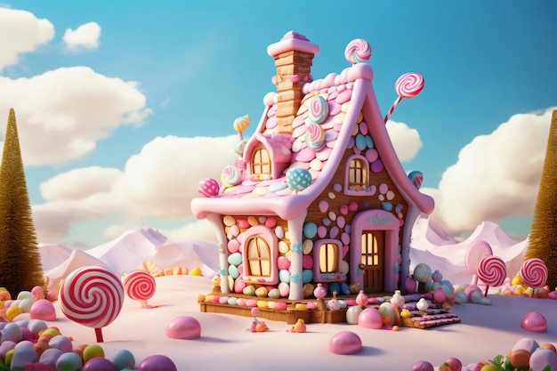 Bezpłatne zdjęcie pyszna bajkowa koncepcja domu ze słodyczami