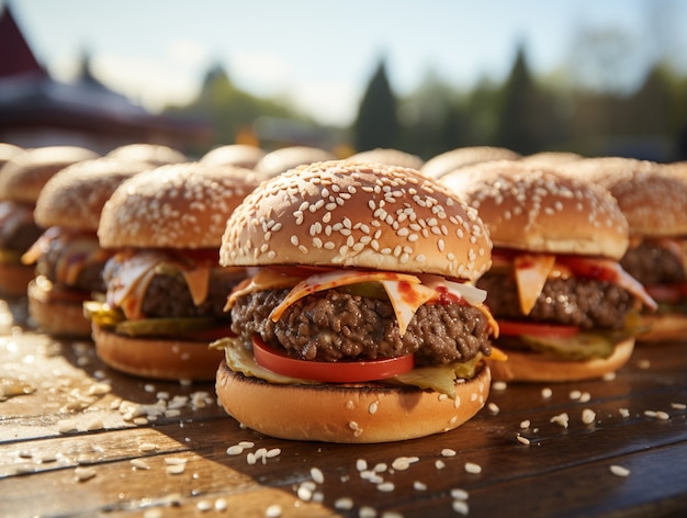 Bezpłatne zdjęcie pyszne burgery na świeżym powietrzu