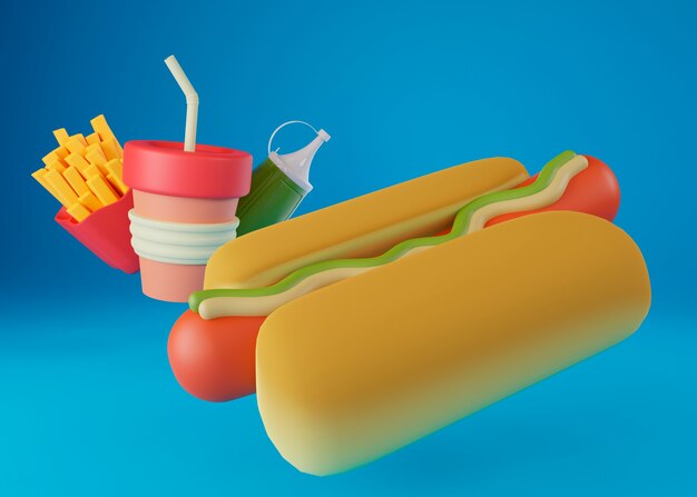Pyszne fast foody w stylu kreskówki