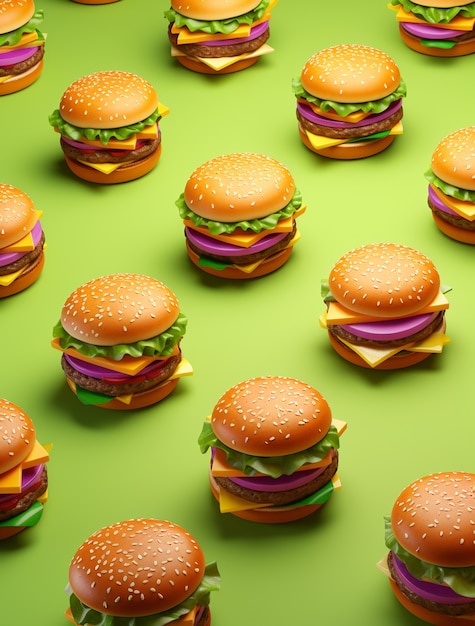 Pyszne hamburgery 3D, starannie ułożone
