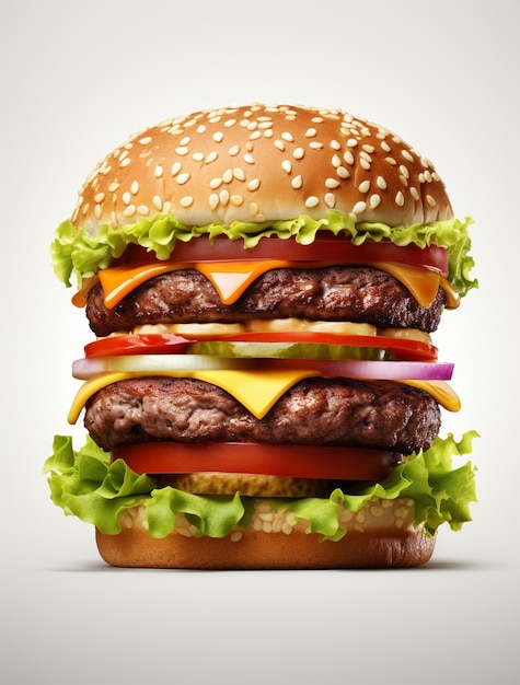 Pysznie wyglądający burger 3D z prostym tłem