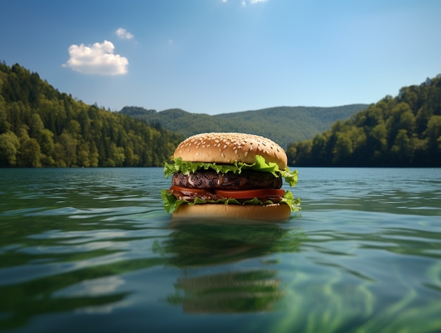 Bezpłatne zdjęcie pyszny burger w naturze