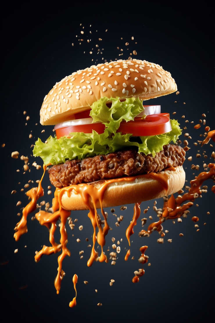 Bezpłatny plik Zdjęcie pyszny hamburger ze świeżymi składnikami.
