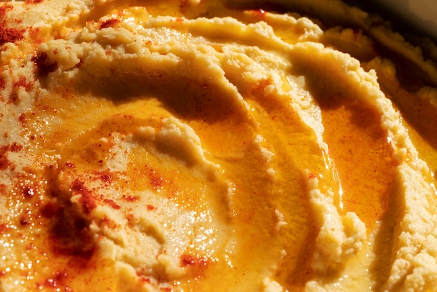 Pyszny hummus pod wysokim kątem z bliska